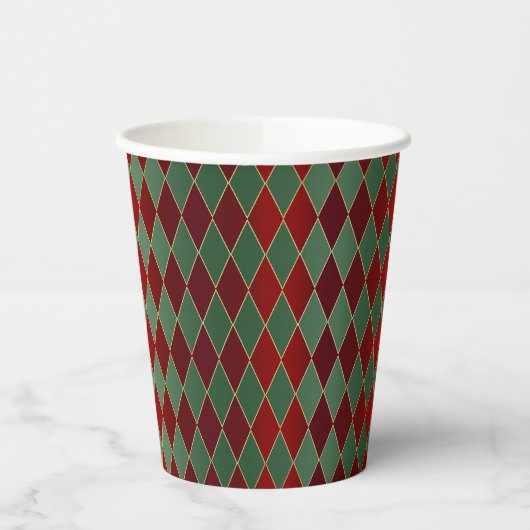 Kerstrode gouden Harlequin Papieren Bekers (Links)