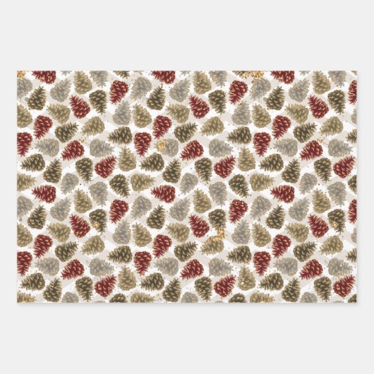 Kerstrode goudluxe Pine Cone Pattern Inpakpapier Vel (Voorkant 3)