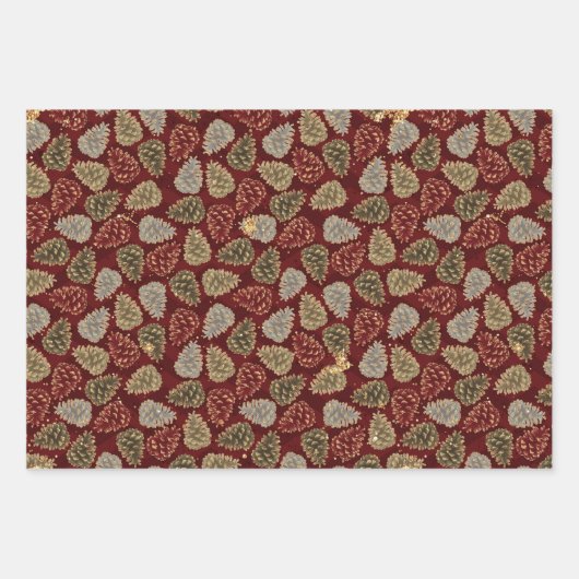 Kerstrode goudluxe Pine Cone Pattern Inpakpapier Vel (Voorkant)