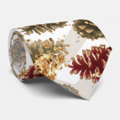 Kerstrode goudluxe Pine Cone Pattern Stropdas (Opgerold)