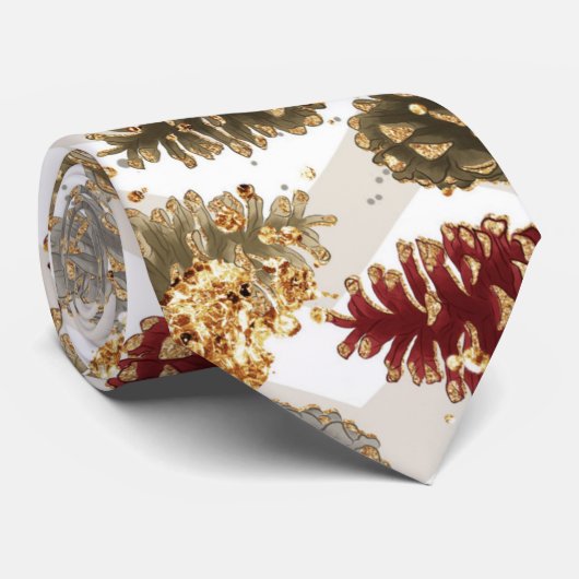 Kerstrode goudluxe Pine Cone Pattern Stropdas (Opgerold)