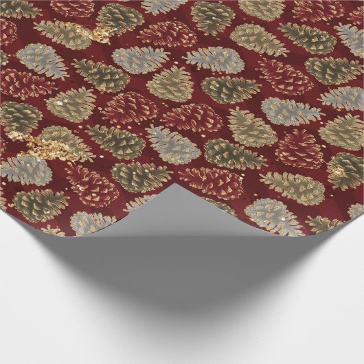 Kerstrode goudluxe Pine Cone Pattern Wrappi Cadeaupapier (Hoek)