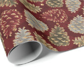 Kerstrode goudluxe Pine Cone Pattern Wrappi Cadeaupapier (Rol Hoek)
