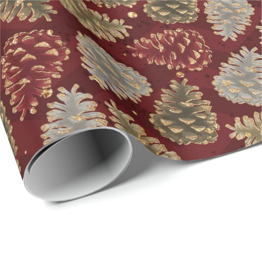 Kerstrode goudluxe Pine Cone Pattern Wrappi Cadeaupapier (Rol Hoek)
