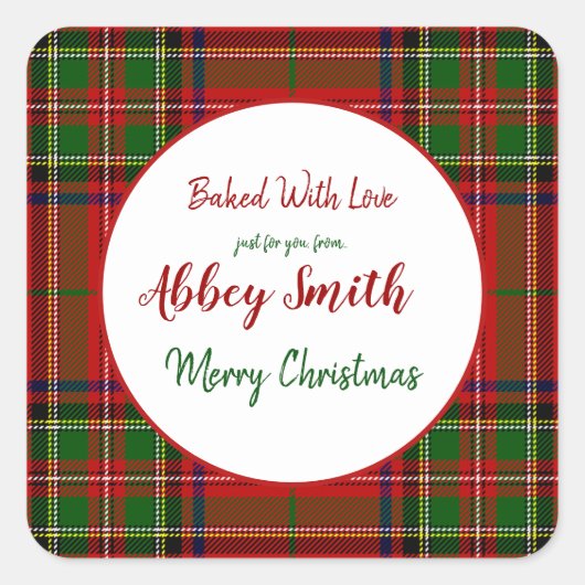 kerstrode, groene, aangepaste kerstbehandelingen vierkante sticker (Voorkant)