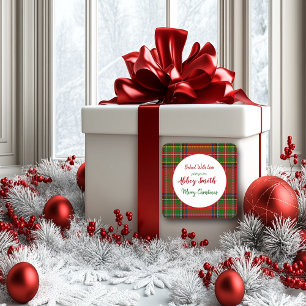 kerstrode, groene, aangepaste kerstbehandelingen vierkante sticker