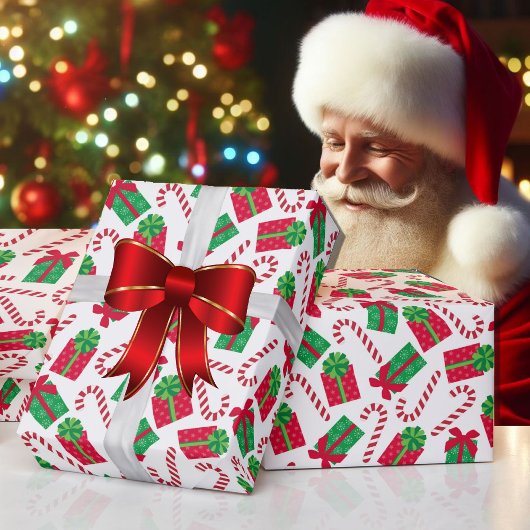 Kerstrode groene cadeautjes met cady Canes Cadeaupapier