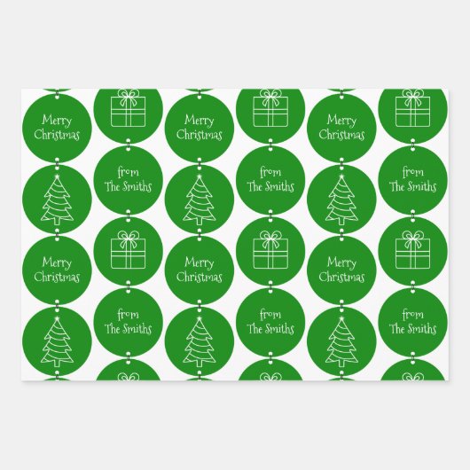 Kerstrode groene cirkels Aangepaste familienaam Inpakpapier Vel (Voorkant 2)