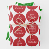 Kerstrode groene cirkels Aangepaste familienaam Inpakpapier Vel (In situ)