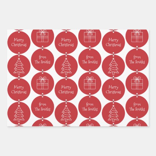 Kerstrode groene cirkels Aangepaste familienaam Inpakpapier Vel (Voorkant)