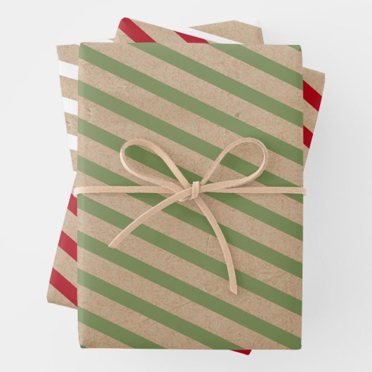 Kerstrode, groene en witte strepen, bijtende Kraft Inpakpapier Vel (In situ)