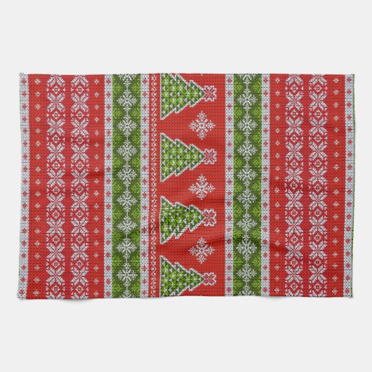 Kerstrode groene Feestdagen Modern Theedoek (Horizontaal)