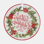 Kerstrode groene  Holly Ivy Calligrafie Glas Ornament (Achterkant)