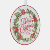 Kerstrode groene  Holly Ivy Calligrafie Glas Ornament (Voorkant Rechts)