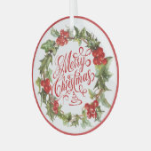 Kerstrode groene  Holly Ivy Calligrafie Glas Ornament (Voorkant links)