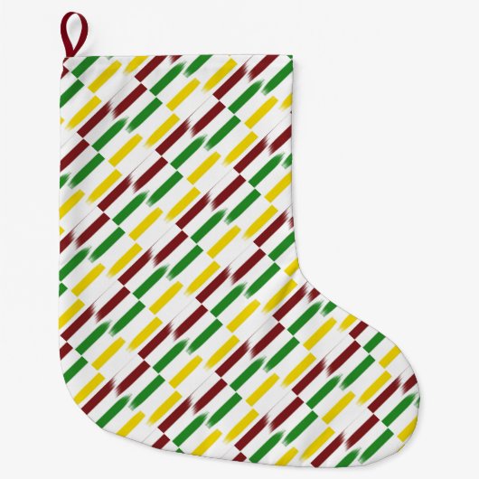Kerstrode, groene, levendige gouden strepen op wit grote kerstsok (Voorkant)