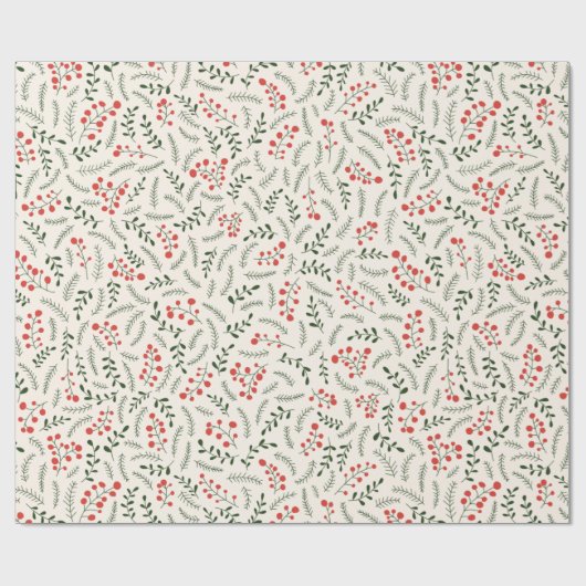 Kerstrode groene pine, landbessen cadeaupapier (Vlak)