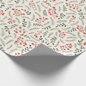 Kerstrode groene pine, landbessen cadeaupapier (Hoek)