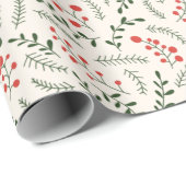 Kerstrode groene pine, landbessen cadeaupapier (Rol Hoek)