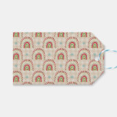 Kerstrode groene regenbogen en sneeuwvlokken cadeaulabel (Voorkant (Horizontaal))