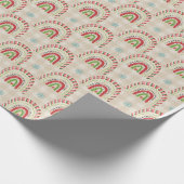 Kerstrode groene regenbogen en sneeuwvlokken cadeaupapier (Hoek)