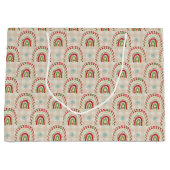 Kerstrode groene regenbogen en sneeuwvlokken groot cadeauzakje (Voorkant)