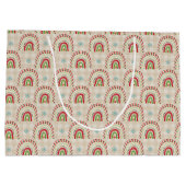 Kerstrode groene regenbogen en sneeuwvlokken groot cadeauzakje (Achterkant)