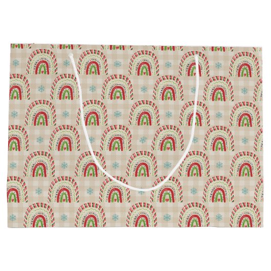 Kerstrode groene regenbogen en sneeuwvlokken groot cadeauzakje (Achterkant)