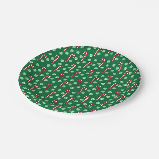 Kerstrode groene snoeprietjes papieren bordje (Gekanteld)