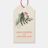 Kerstrode Holly Berries Cadeaulabel (Voorkant)