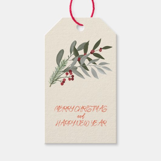 kerstrode Holly Berries Gift Labels Cadeaulabel (Voorkant)
