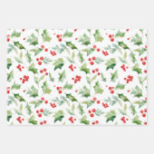 Kerstrode Holly Berries Inpakpapier Vel (Voorkant 3)