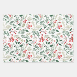 Kerstrode Holly Berries Inpakpapier Vel