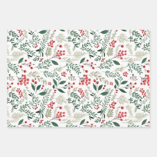Kerstrode Holly Berries Inpakpapier Vel (Voorkant)
