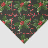 Kerstrode Holly Berry en groene bladeren Tissuepapier (Detail)