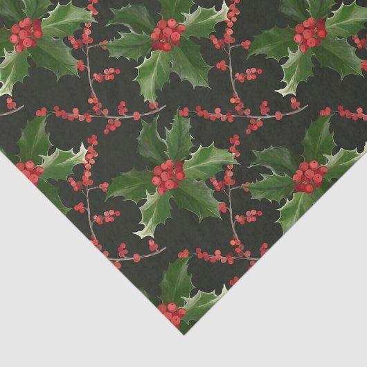 Kerstrode Holly Berry en groene bladeren Tissuepapier (Detail)