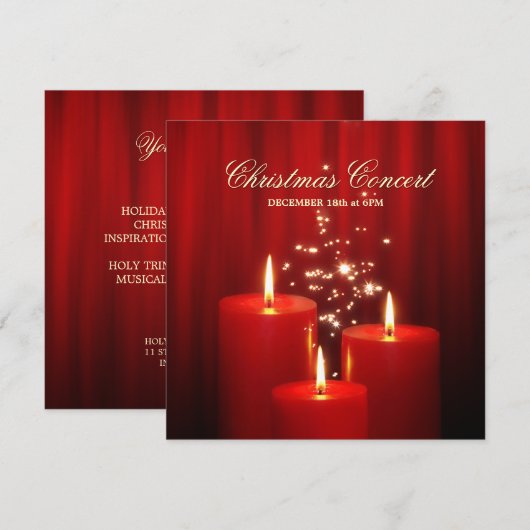 Kerstrode kaarsen concertuitnodiging kaart (Voorkant / Achterkant)