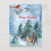 Kerstrode kardinaal Deer Landscape Waterverf Feestdagenkaart (Voorkant)