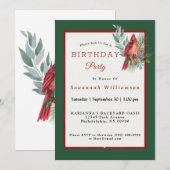 Kerstrode kardinaal Greenery Birthday Kaart (Voorkant / Achterkant)