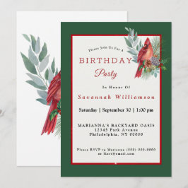 Kerstrode kardinaal Greenery Birthday Kaart