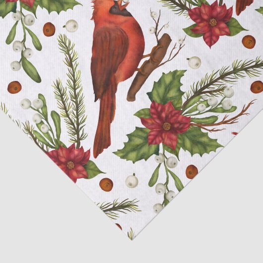 Kerstrode kardinaal Poinsettia Green Pine Tissuepapier (Detail)