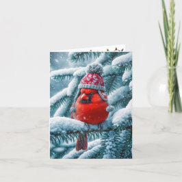 Kerstrode kardinaal Vogel met winterse Pet Feestdagen Kaart