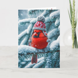 Kerstrode kardinaal Vogel met winterse Pet Feestdagen Kaart