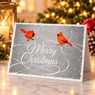 Kerstrode kardinaal vogels Faux Silver Feestdagen Kaart