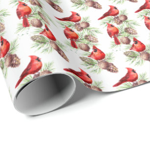 kerstrode kardinaal vogels Holly Berry Branch Cadeaupapier