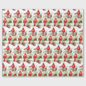 kerstrode kardinaal vogels Holly Berry Branch Cadeaupapier (Vlak)