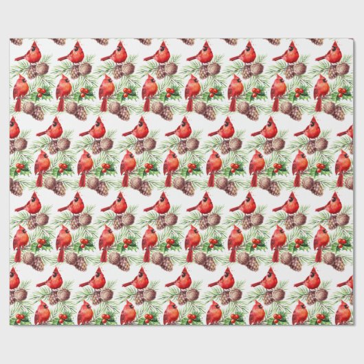 kerstrode kardinaal vogels Holly Berry Branch Cadeaupapier (Vlak)