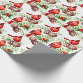 kerstrode kardinaal vogels Holly Berry Branch Cadeaupapier (Hoek)