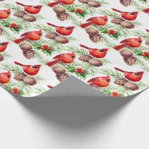 kerstrode kardinaal vogels Holly Berry Branch Cadeaupapier