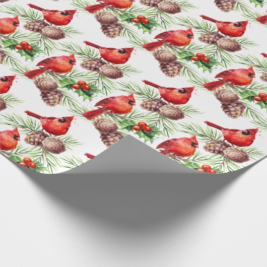 kerstrode kardinaal vogels Holly Berry Branch Cadeaupapier (Hoek)